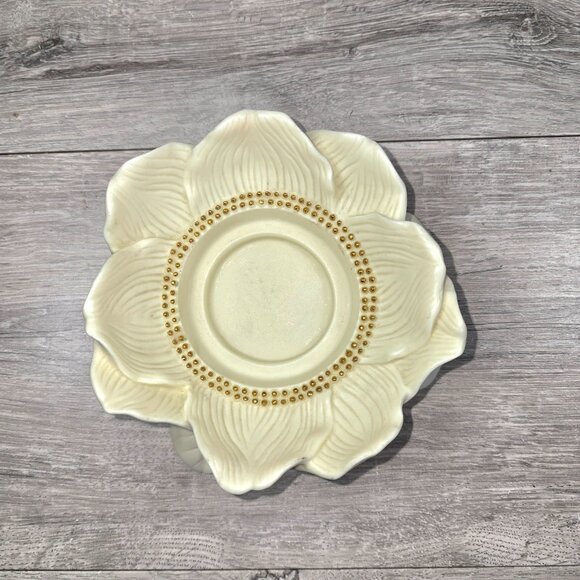 PartyLite Porcelain Magnolia Lotus Flower Blossom Pillar Candle Holder Gold Bead - Picture 3 of 8